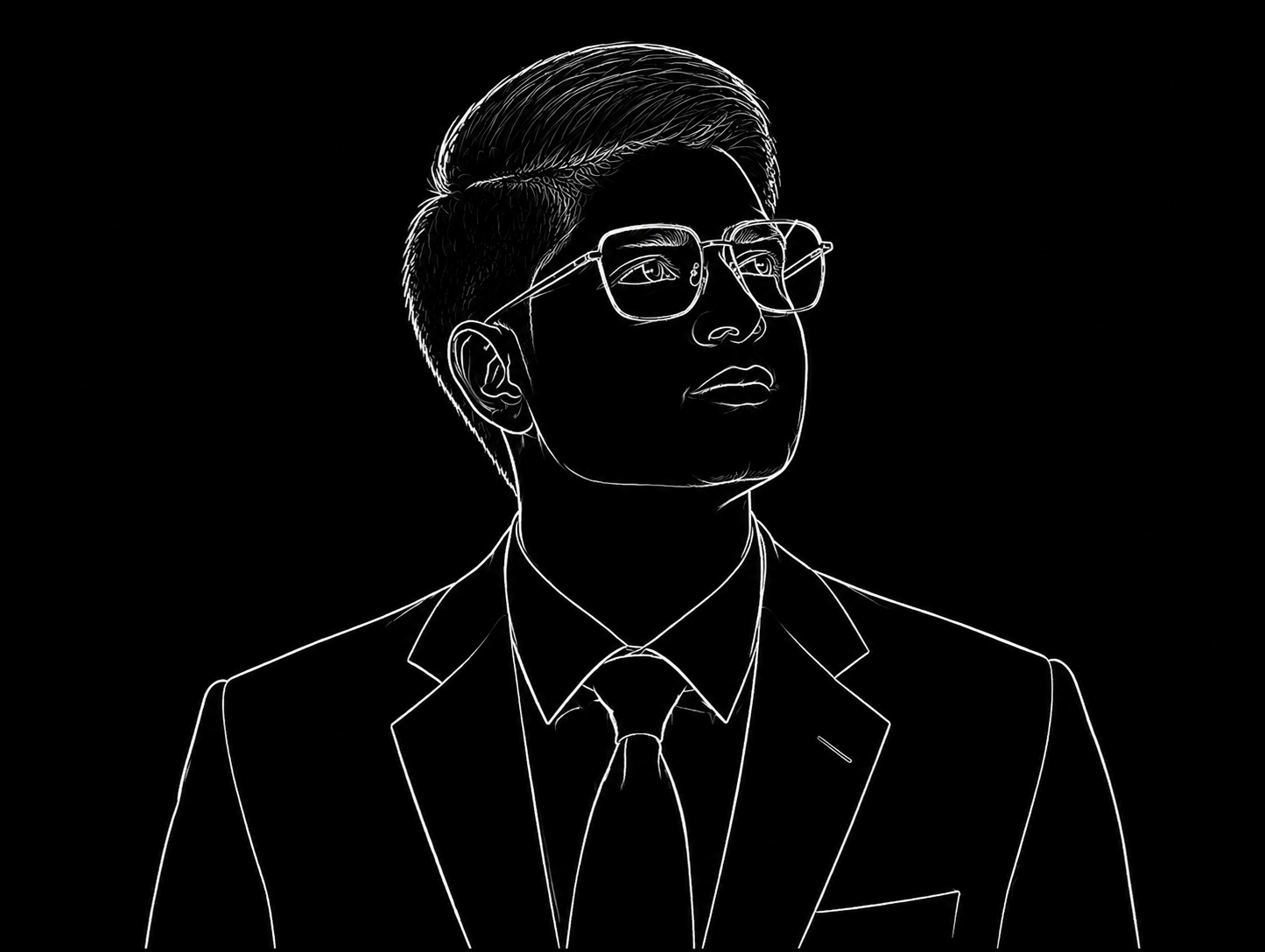 Line-art sketch portrait of Shubh Saxena
